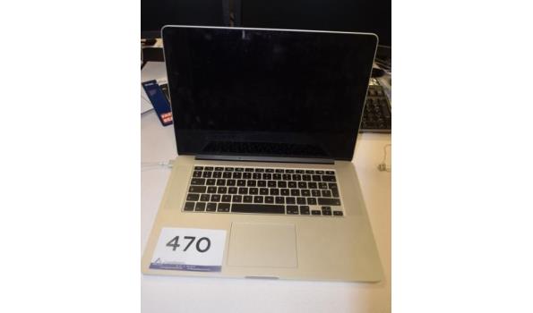 laptop APPLE MacBook Pro A1396, paswoord niet gekend, mogeljks icloud locked, werking niet gekend, met lader